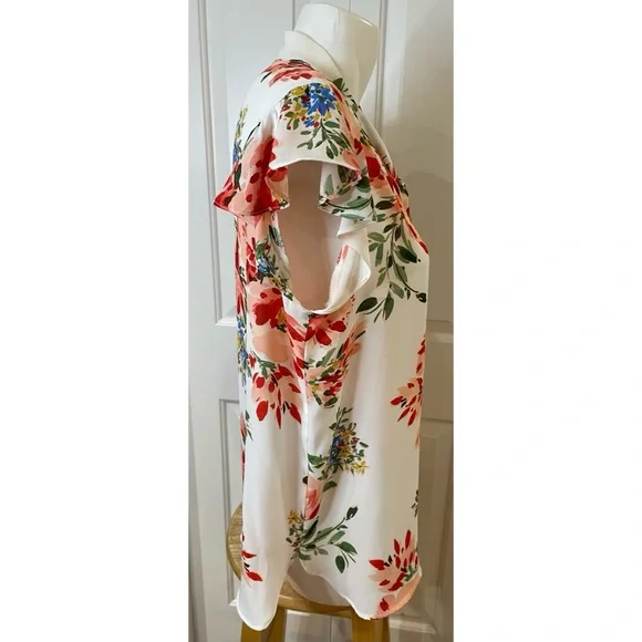 Counterparts Sheer Floral Blouse w/ Flutter Sleeves Womens Size Large Feminine - Picture 2 of 5